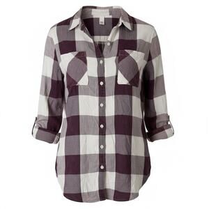 Tokyo Darling Women’s Purple Plaid Flannel Shirt Lightweight Button Up Medium